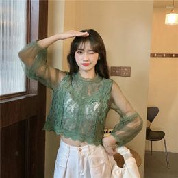 Women's Blouses Tops Feminine Sweet Hollow Korean Casual Fashion Breathable Ins Design Stand Collar Summer Ladies