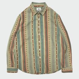 Men's Casual Shirts Ethnic Stripe Shirt Retro Art Loose Pure Cotton Long Sleeve Ropa Clothing For Men
