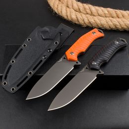 High Quality H1085 Outdoor Survival Straight Knife DC53 Satin/Titanium Coated Blade Full Tang G10 Handle Fixed Blade Knives with Kydex