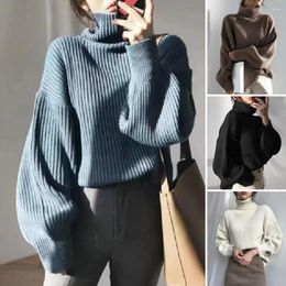 Women's Blouses Skin-friendly Sweater Cosy Stylish Winter High Collar Windproof Design Elastic Knitted Warmth Solid-color