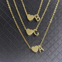 Pendant Necklaces Stainless Steel Golden Silver Peach Heart Custom Initial Letter A-Z Chain Necklace 26 Charm Alphabet For Women2035