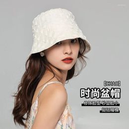 Berets 2023 Women's Sun Hat Fashion Pleated Bubble Plaid Ladies Fisherman Hats Breathable All-match Show Face Small Bucket Cap