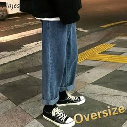 Men's Jeans Men Jeans Ankle-length Plus Size S-5XL Solid Simple Loose Oversize Kpop Korean Style Leisure Washed Teens Ins Denim High Quality 231013