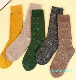 Women Stylish Sliver Wire Sock With Box Letter Solid Cotton Hosiery Hip Hop Durable Whole Stocking