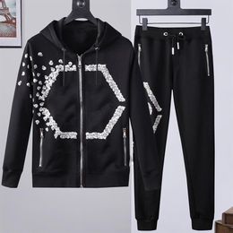 designer Tracksuits Mens Skull Cardigan Jacket pants 2 Piece Sets Summer Casual Punk Sweatshirts print letter Skateboard sportswea235Q