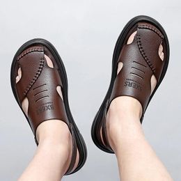 Sandals Mens Leather Summer Classic Slippers Soft Fashion Casual Comfortable Outdoor Beach Walking Shoes