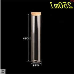 47*220mm 250ml Glass Bottles Vials Jars Test Tube With Cork Stopper Empty Transparent Clear 2pcs/lotgood qty Wokce