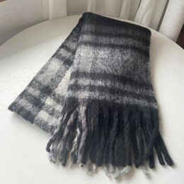 Scarves 220 50 Check Plaid Mohair Scarf With Tassel Super Long Women Winter Thick Warm Neck Female Fashion Cashmere Feel Pashmin