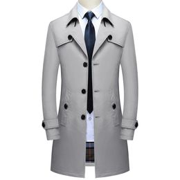 Men's Wool Blends Thoshine Brand Spring Autumn Men Long Trench Coats Superior Quality Buttons Male Fashion Outwear Jackets Windbreaker Plus Size 231016