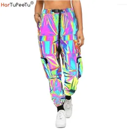 Women's Pants Reflective Cargo Women 2023 Colorful Jogger Tactical With Belt More Pockets Long Loose Girls Night Safety Trousers