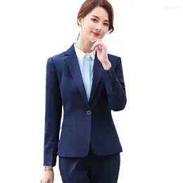 Women's Two Piece Pants Formal Navy Blue Blazer Women Work Wear Suits Office Ladies Pant And Jacket Set Uniform Business Clothes