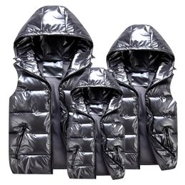 Waistcoat OLEKID Autumn Winter Shiny Vest For Children Hooded Waterproof Boy Sleeveless Jacket 3-20 Years Kid Teenager Girl Waistcoat 231016