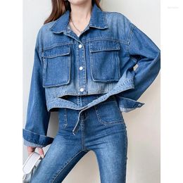 Women's Jackets Denim Jacket Oversized Lapel Long Sleeves With Pockets Button Female Coat Streetwear Chic Tops