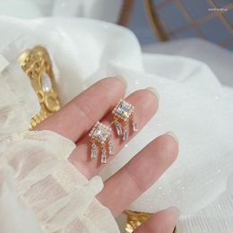 Stud Earrings Shining Pearl Square Zirconia Tassel French Retro Gentle Romantic Wedding Bridal Jewellery Gift For Girlfriend