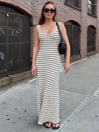 Casual Dresses Tossy Striped Knit Backless Maxi Dress For Women Scoop Neck Sleeveless Slim Elegant Party Spaghetti Holiday Beach