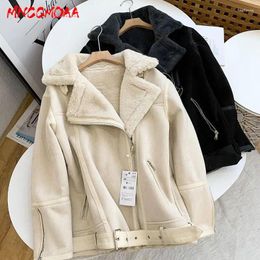 Women's Leather MNCCMOAA High Quality 2023 Winter Women Fashion Loose Thick Warm Fleece Faux Jackets Coat Female Casual Zipper Outwear