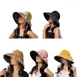 Wide Brim Hats Visors For Women Hat Bows Decors Open Top Beach Protections Foldable Summer Y1QD