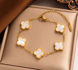 Charm Bracelets 18K Gold Plated Classic Fashion Bracelet Four-leaf Clover Designer Jewelry Elegant Mother-of-Pearl High Quality