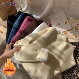 Women's Sweaters Solid Color Turtleneck Sweater Women Korean Fashion Thicken Velvet Lined Warm Sueter Knitted Pullover Winter Knitwear