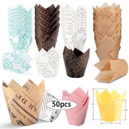 Other Event Party Supplies 50pcs spaper Style Cupcake Muffin Liner Baking Oil Proof Cup Wedding Cassettes Tulip Paper Wrapper 231017