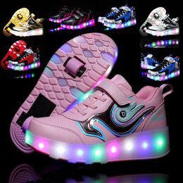 Inline Roller Skates Flashing Skate Shoes For Boys Girls Kids Children Luminous Wheels Sneakers Led Light Sport USB Charging Skateboard 231016