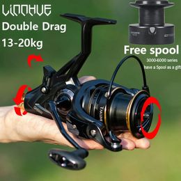 Fly Fishing Reels2 LINNHUE Carp Reel Spinning QH3000 8000 Strong Double Drag 20kg Carretilha Pesca Sea Free Spare Spool 231017