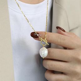 Gifts Baroque Fresh Water Pearl Necklace For Women Wide Box Chain Natural Pearls Pendant Luxury Office Jewelry 2021 Necklaces2892