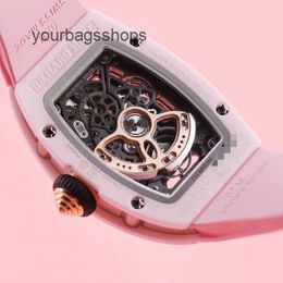 Chronograph Titanium Watch Luxury Watch RM Wristwatch RM07-01 Powder Ceramic Side Hollow Back Transparent Movement with Diamond Y0SH L9YU