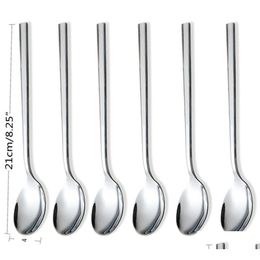 Spoons Eco-Friendly 6Pcs Stainless Steel Dinner Long Handled Spoon Coffee Milk Korean Round Soup Dessert Spoons3235937 Drop Delivery Dhcvy