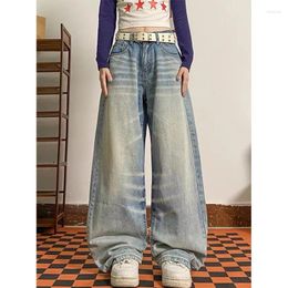 Women's Jeans Aesthetics Y2k Retro Wide Leg High Waist Straight Streetwear Style Blue Baggy Pants Women Denim Trouser Lady Clothes