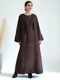 Ethnic Clothing Autumn Winter 2 Piece Muslim's Set For Marocain Femme Solid Sleeveless Dress And Abaya Overcoat Jalabiyat Turkish Africano