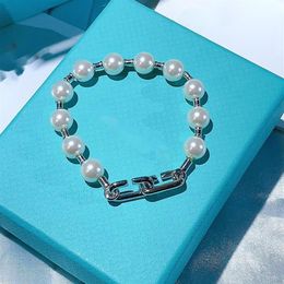 925 Silver Pearl Bracelets Strands women Simple Summer Bracelet Designer Beaded No Box294T