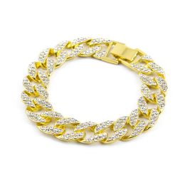 Hip Hop Iced Out Rhinestone Bracelets bangle mens Gold Filled Miami cuban link 8 inch Chains For man high quality Fashion Jewelry 315L