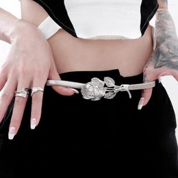 Belts Fashion Elastic Punk Silver Metal For Women High Quality Stretch Thin Dress Waistband Flower Shape Pant Chain Belt Goth