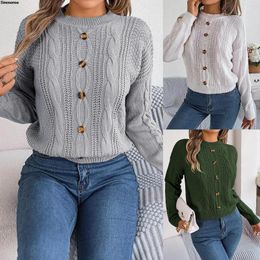 Women's Sweaters Womens Autumn Winter Chunky Knit Solid Colour Long Sleeve Button Loose Sweater Casual Pullover Knitted Jumpers Tops