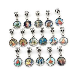 150pcs lots Round Jesus Christ icon Dangle Charm Beads Fit Pendant Bracelet necklace DIY Jewellery Religious Christmas gift 13x28mm 274J