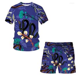 Men's Tracksuits Fashion Summer Short Sleeve And Shorts Casual Set Men Snake Pattern 3D Printed T-shirt Sport Suit Outdoor Streetwear