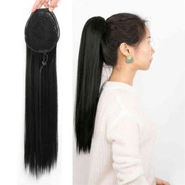 Yaki Straight Synthetic Drawstring Ponytail Hair Extension Clip Pony tail Hairpieces With Elastic Band 20 Inch Dream Ice's226G