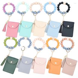 Card Holders 1PC Women Multi Wallet Coin Silicone Bead Bracelet Solid Bag Wristlet Keychain Tassel