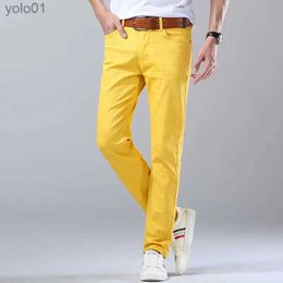 Men's Jeans Classic Style Men's Jeans Fashion Business Casual Straight Slim Fit Denim Stretch Trousers Green Yellow Red Brand PantsL231017