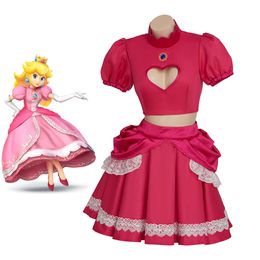 Peach Princess Cosplay Dress Game Role Playing Costume Outfits Female Halloween Carnival Fancy Clothes Pink Tops Skirts Set
