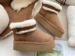Winter Classic Tasman Boots with Ultra Mini Boot Tube Casual Flat Bottom Comfortable Plush Thickened Snow Boots Leather Shoes heel-height 5cm