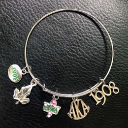 Greek Sorority Pink And Green 1908 Ivy Charm Bangle Bracelets Jewellery Beaded Strands287r