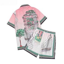 Casablanc of racing silk art shirt 2023 new autumn and winter men casual Dress shirts and shorts set2081