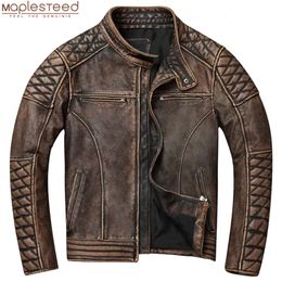 Men's Leather Faux Leather Vintage Men Leather Jacket Thick 100% Genuine Cowhide Biker Jacket Slim Fit Men Motorcycle Coat Autumn ASIAN SIZE S-5XL M419 231016