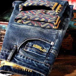 Men's Jeans Embroidery Printed High Quality Brand Slim Straight Spring And Autumn Trend Denim Y2k Hombre