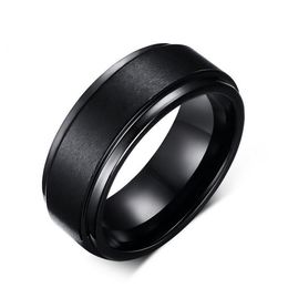 8mm Tungsten Steel Men's Black Rings Simple Engagement Ring Tungsten Carbide Wedding Band264t