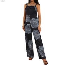 Women's Jumpsuits Rompers Women Casual Jumpsuit Sleeveless Square Collar Printed Patterns Overalls Black White Pink Dark Green Navy YellowL231017