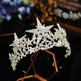 Vintage Wedding Bridal Star Crown Tiara Crystal Rhinestone Headband Silver Gold Headpiece Headdress Party Prom Korean Hair Ornamen282q