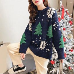 Women's Sweaters Christmas Sweater Cozy Tree Print For Women Knit Thick Warm Pullover With Round Neck Year Celebrations